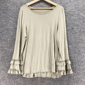 Belle Blouse Women L Large Gray Round Neck Long Sleeve Pullover Casual Solid